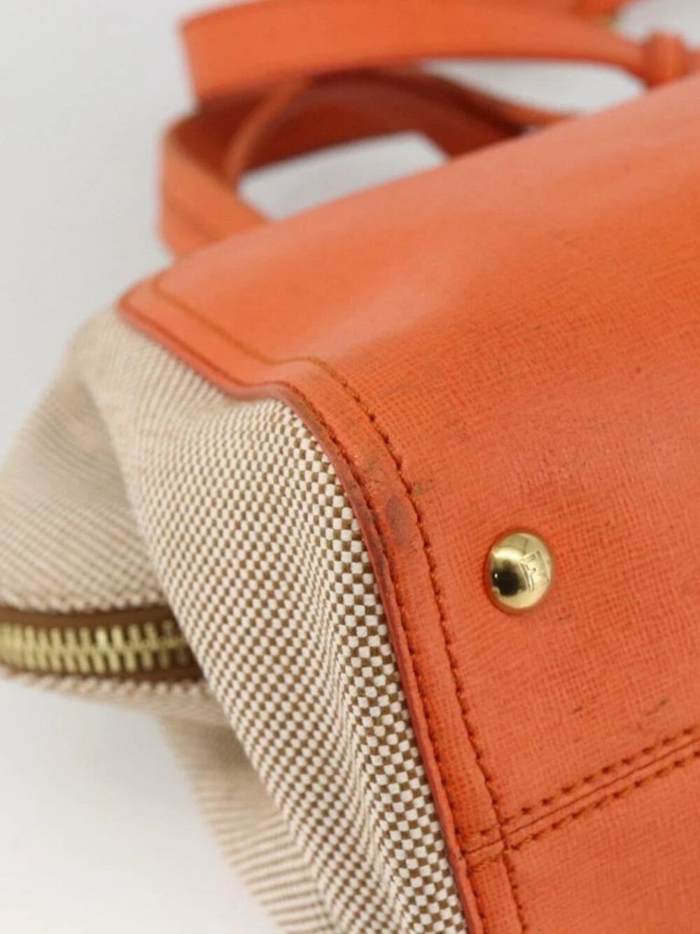 FENDI Chameleon Hand Bag Canvas Leather 2way Orange Gold Auth 172513 - Picture 5 of 16